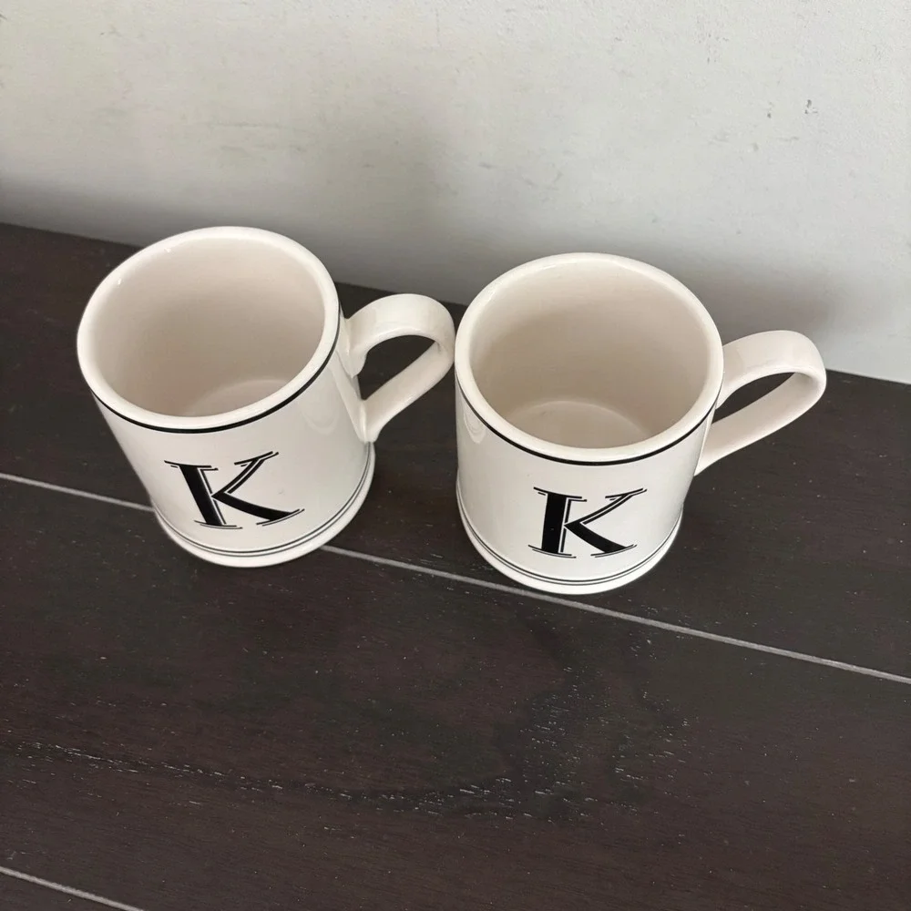 Sur la Table Handcrafted Stoneware Initial K Monogram Bistro Mugs | Set of 2